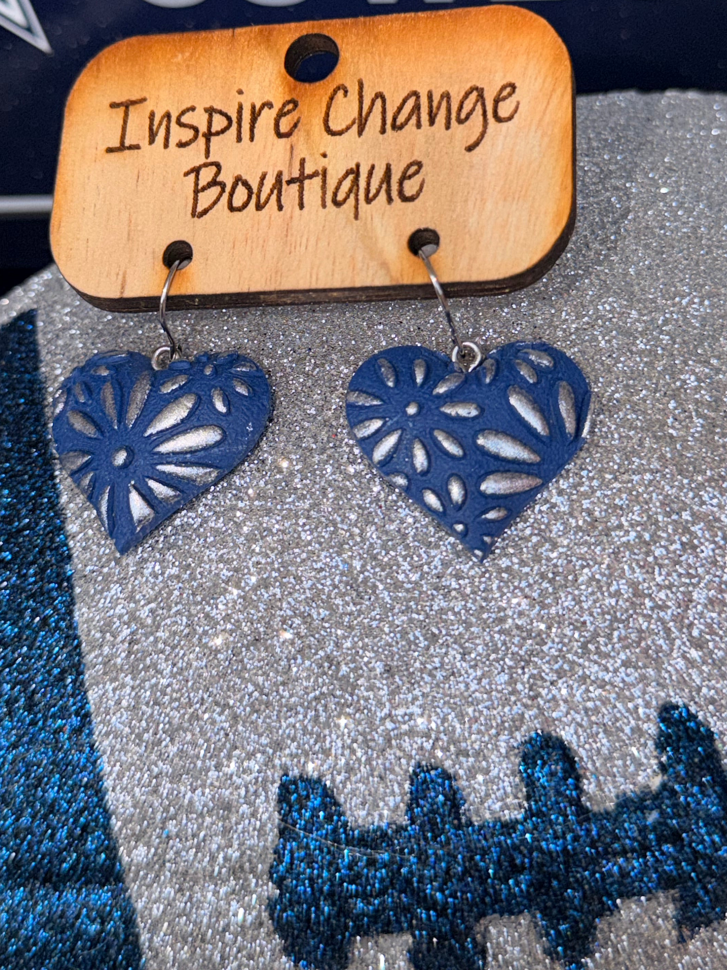 Love blue and silver earring