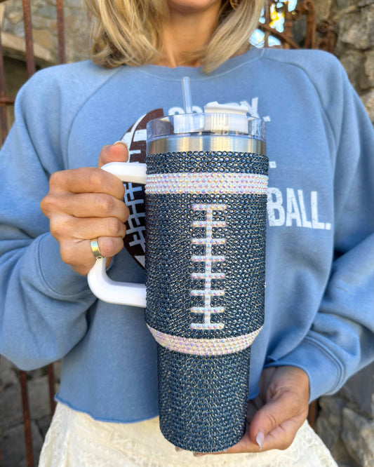 Crystal NAVY "Team Spirit" FOOTBALL 40 Oz. Tumbler