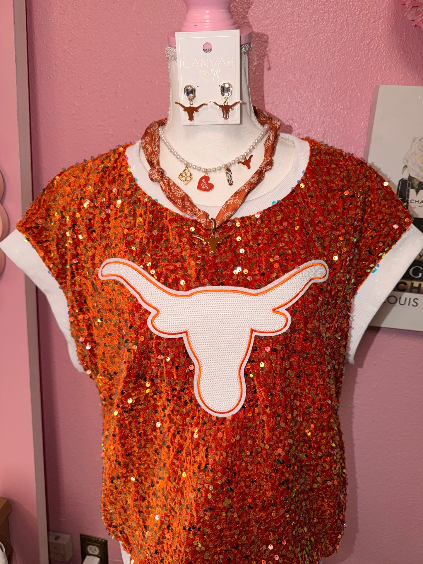 Longhorns sequins custom top