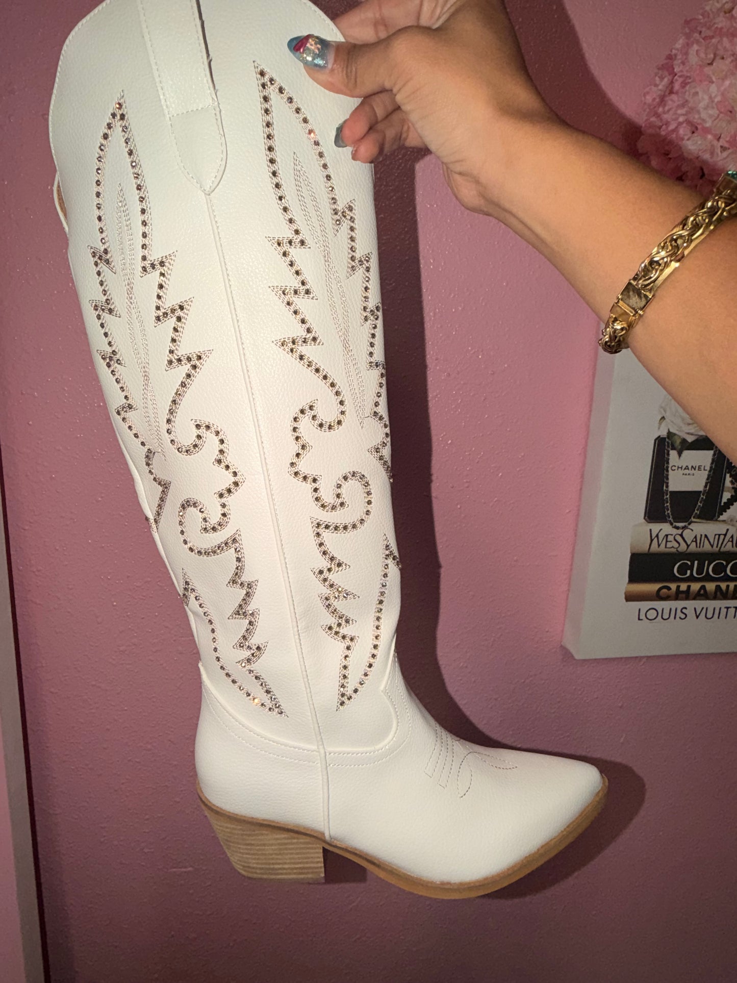 Rhinestone white boots