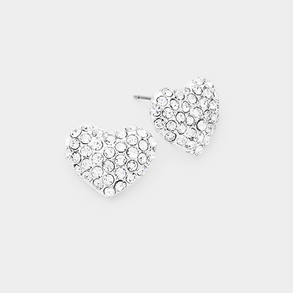 Rhinestone Paved Heart Stud Earrings