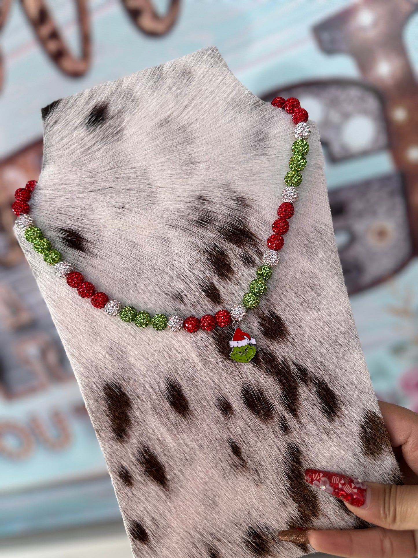 Handmade grinch necklace