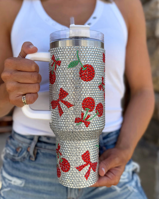 Crystal "Red Cherries" Hot/Cold Tumbler